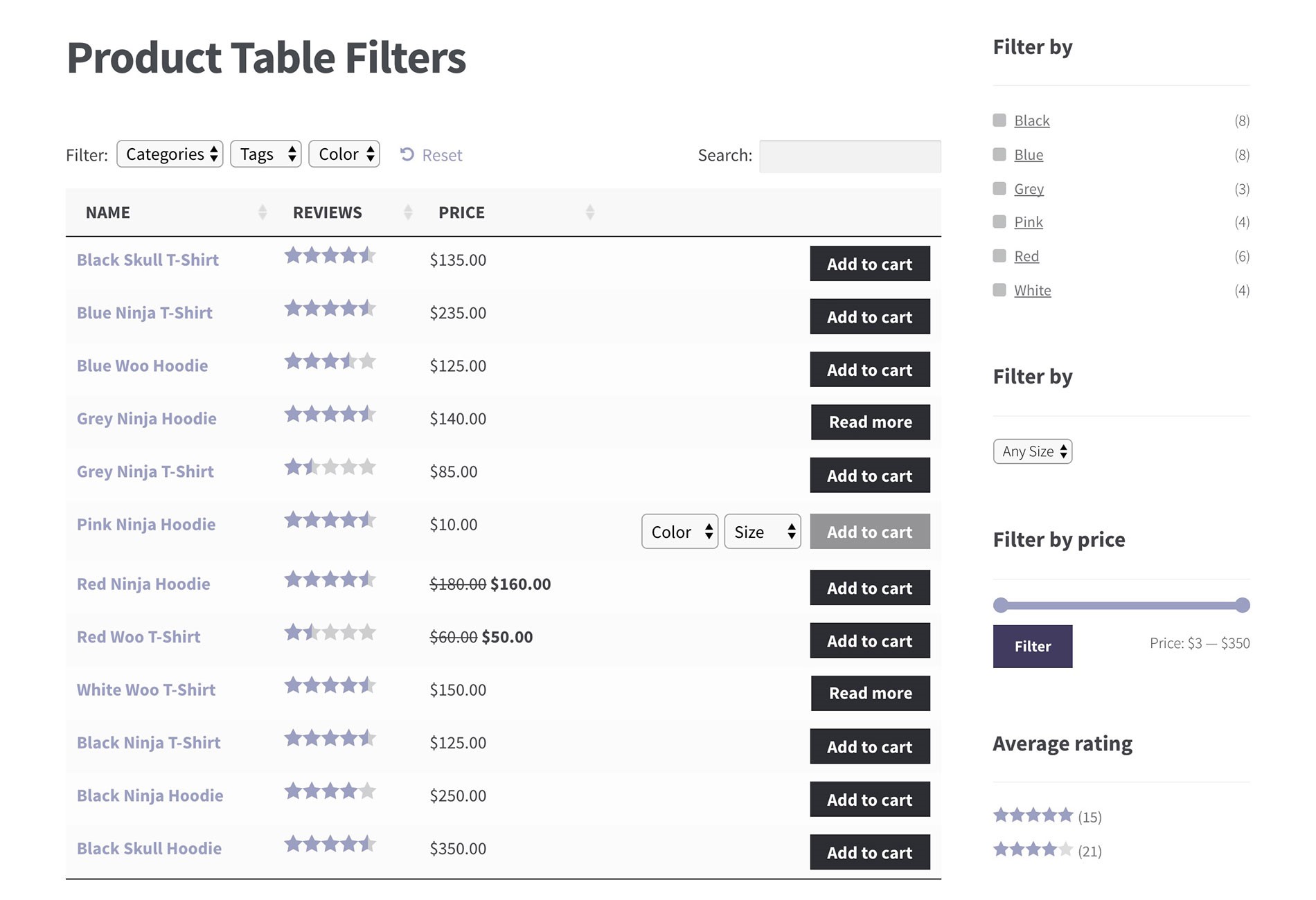 Woocommerce Product Table tool